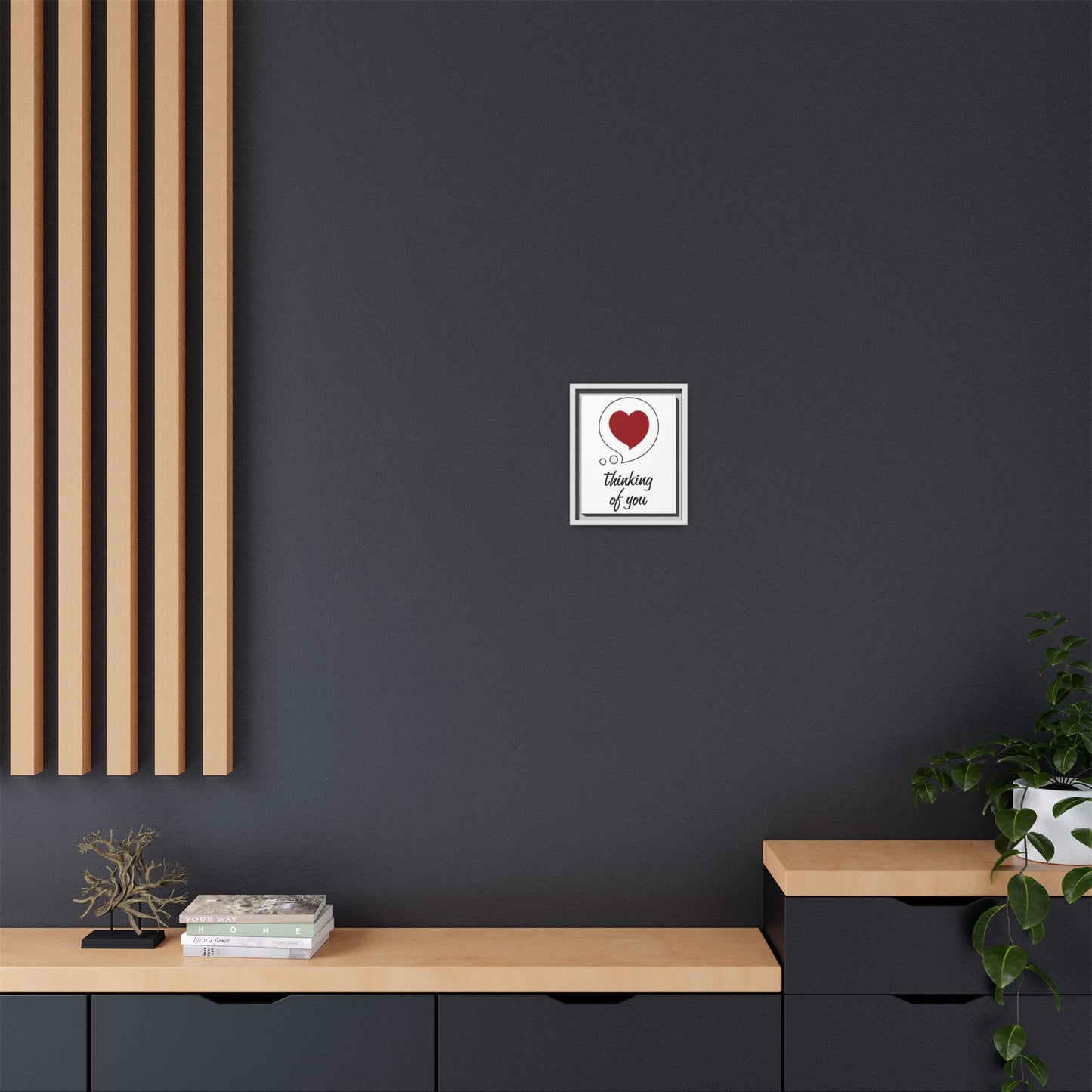 Framed Matte Canvas Wall Art — 'Thinking of You' and Heart Bubble