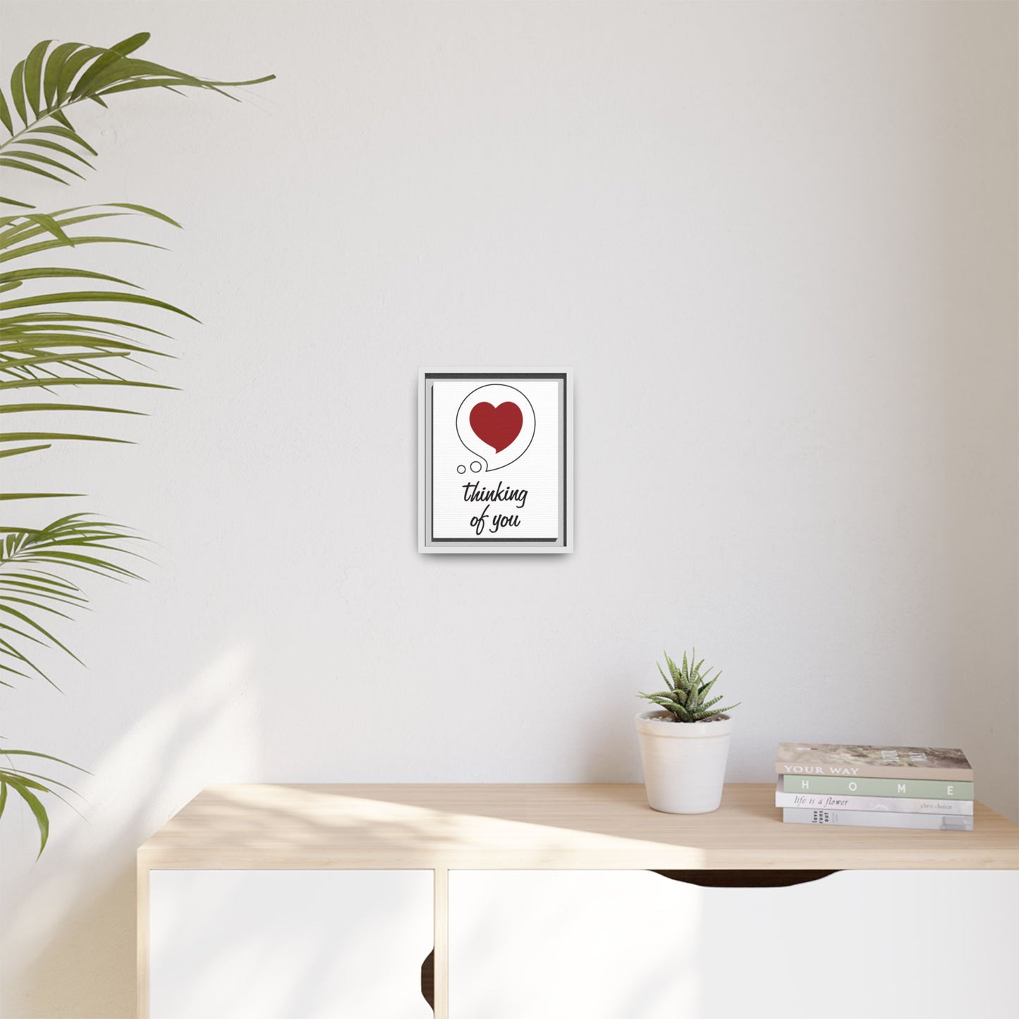 Framed Matte Canvas Wall Art — 'Thinking of You' and Heart Bubble