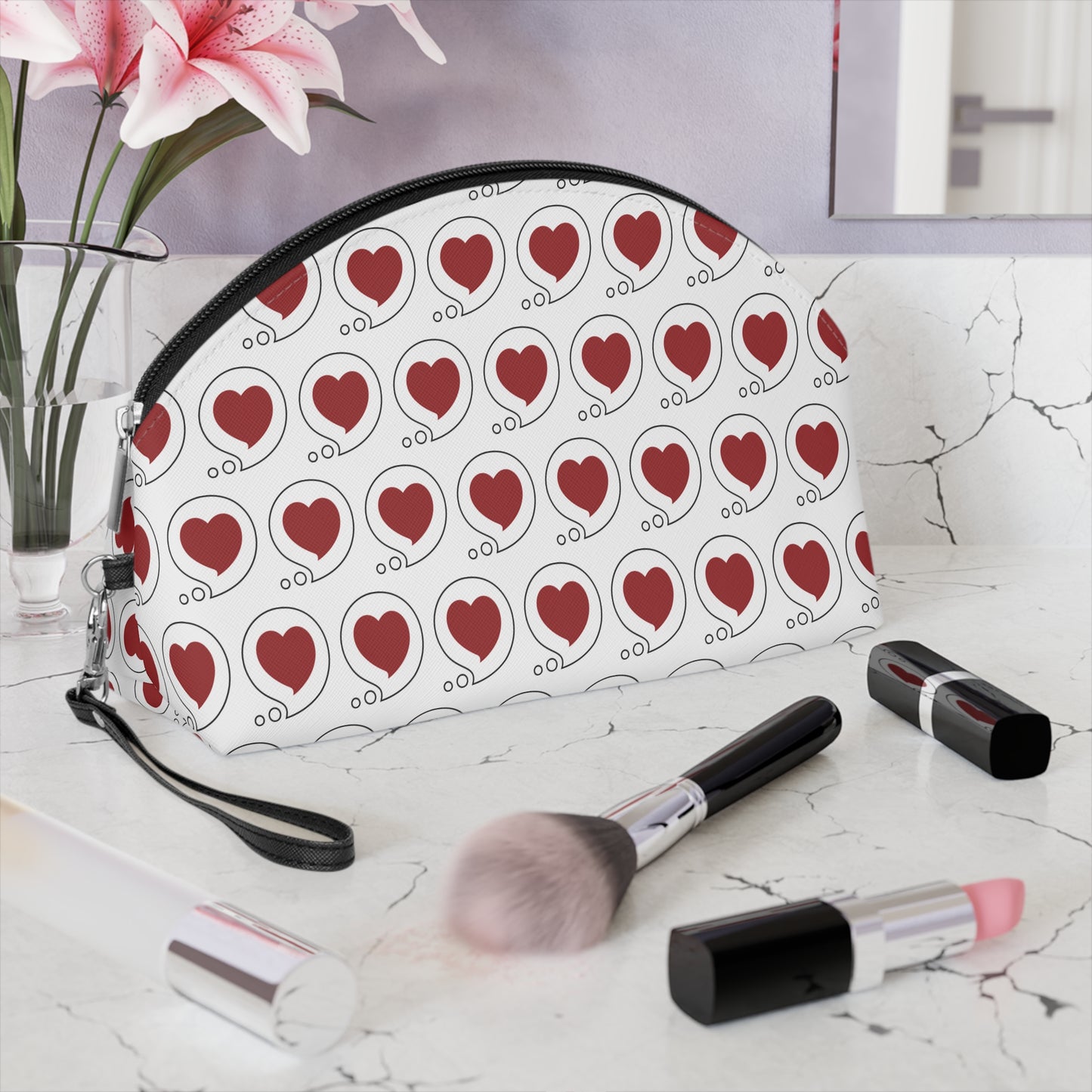 Heart Bubble Makeup Bag — Roomy Cosmetic Pouch with Wrist Strap