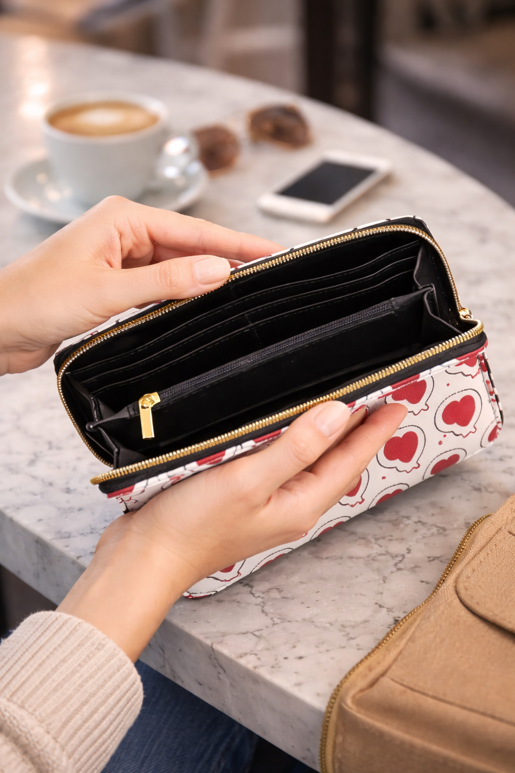 Heart Bubble Patterned Zipper Wallet — Thinking of You Heart Bubble Long Zip Wallet for Women