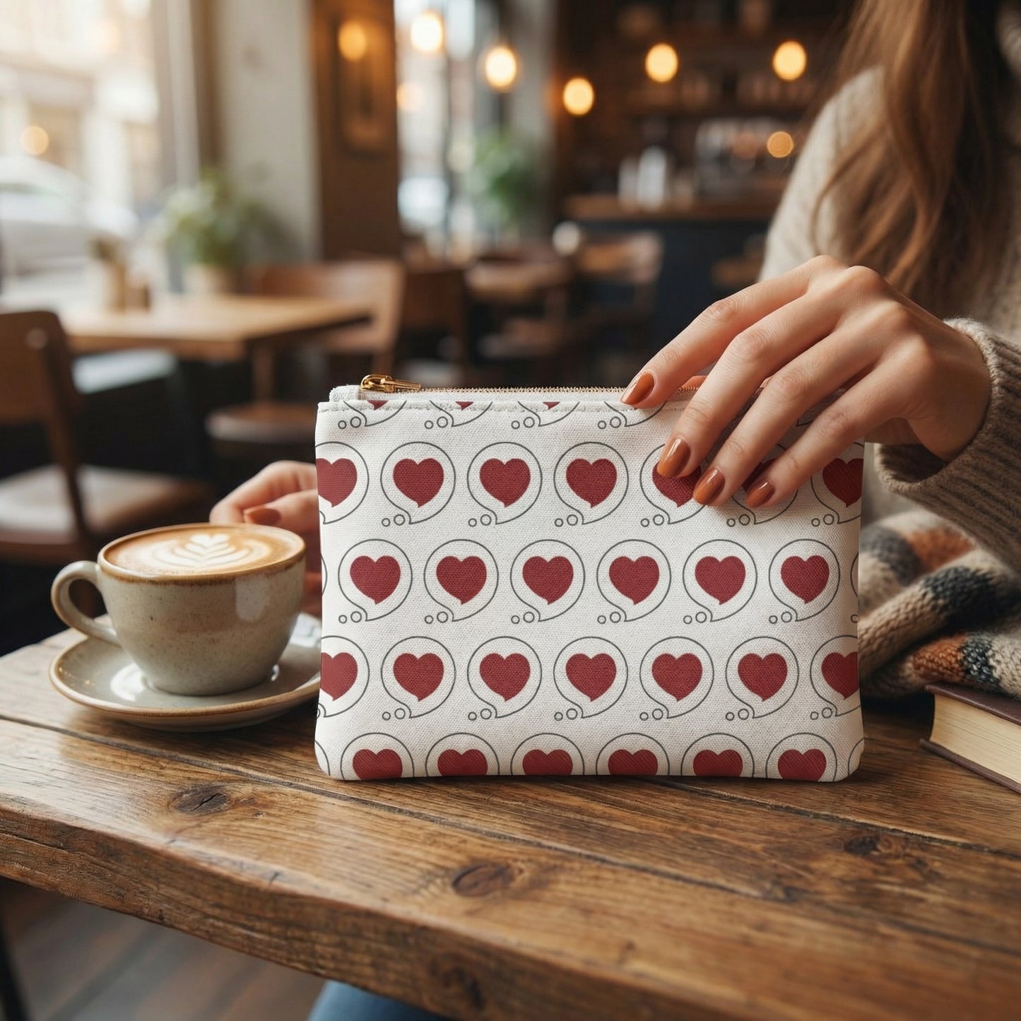 Heart Bubble Mini Clutch Bag — Red Heart Pattern Zip Pouch (Valentine’s Day, Cute Everyday Accessory)