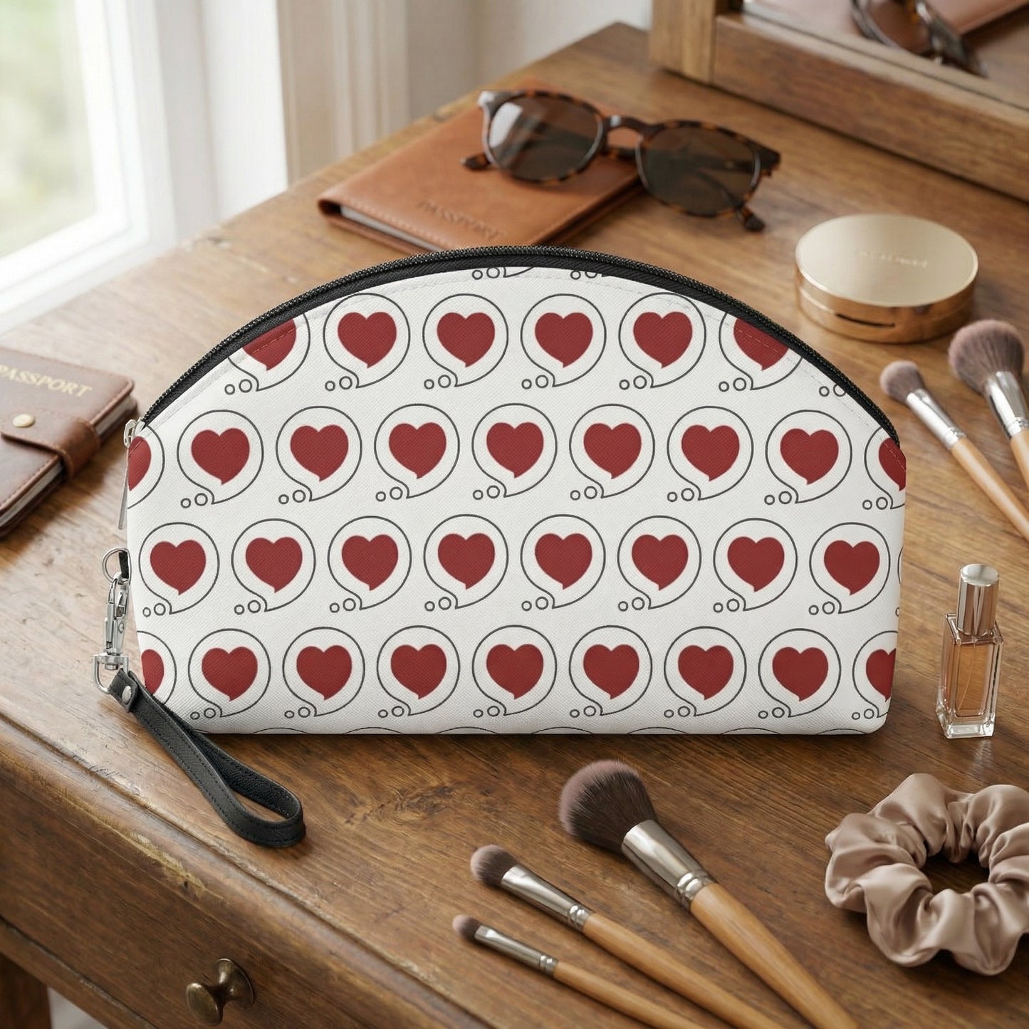 Heart Bubble Makeup Bag — Roomy Cosmetic Pouch with Wrist Strap