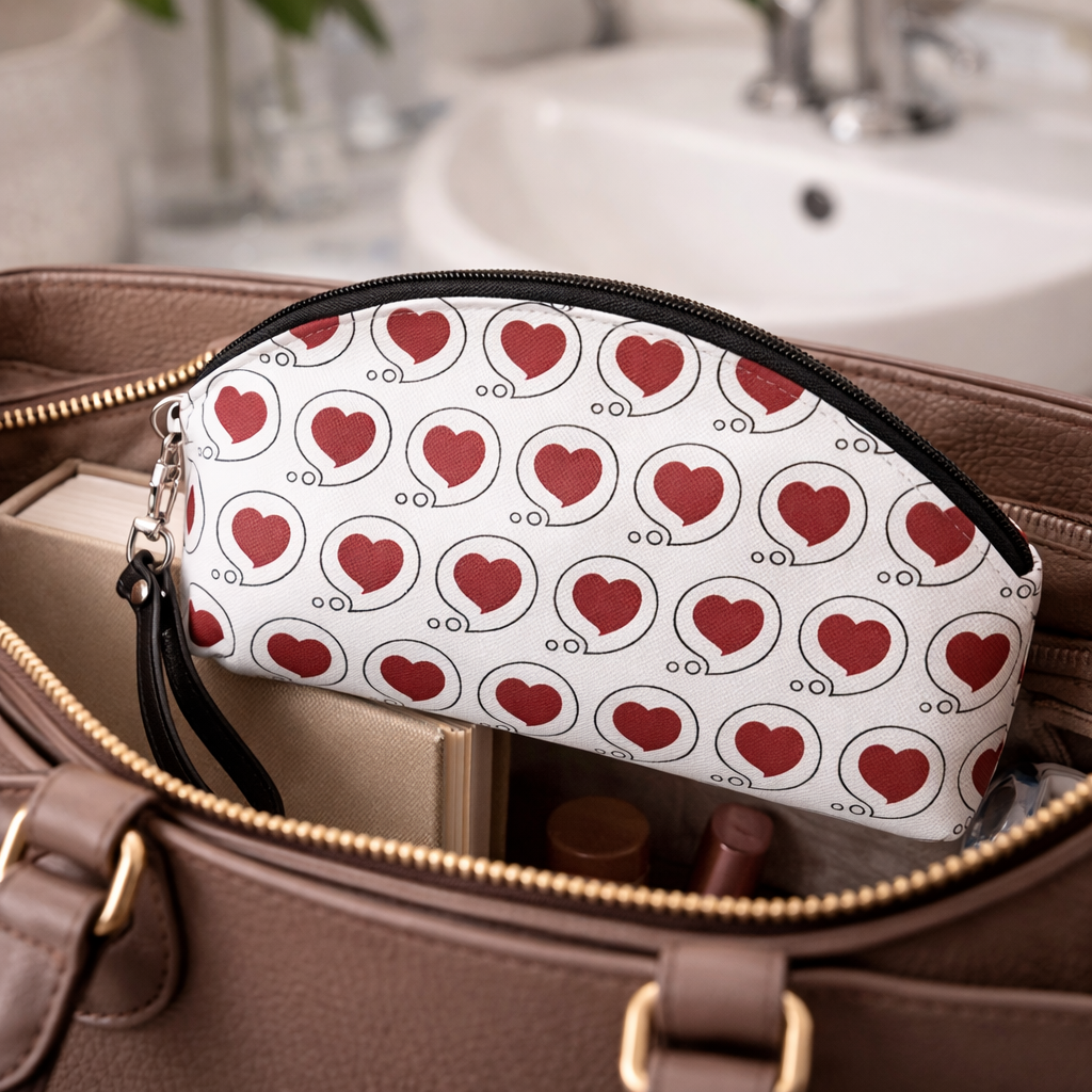 Heart Bubble Makeup Bag — Roomy Cosmetic Pouch with Wrist Strap
