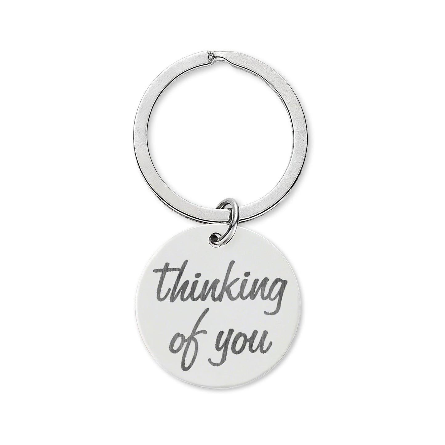 Engraved Round Stainless Keychain — "Thinking of You" Heart Keepsake