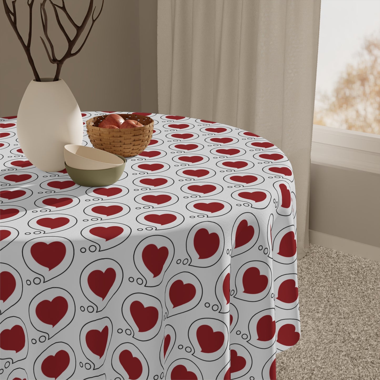Heart Bubble Tablecloth — Heart Bubble on White Background for Everyday Dining