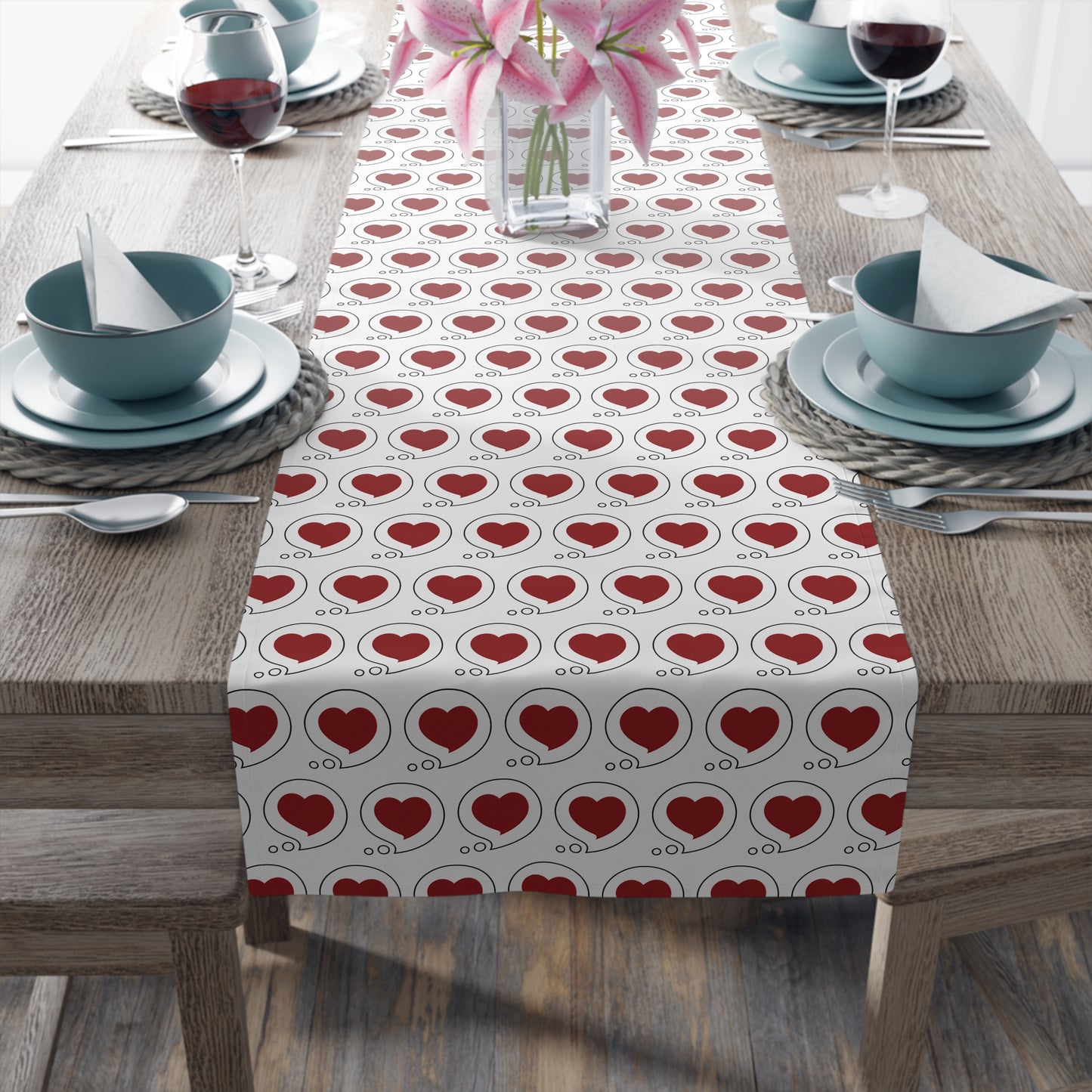Heart Bubble Table Runner — Heart Bubble Cotton-Poly Decor for Special Days and Everydays!!!