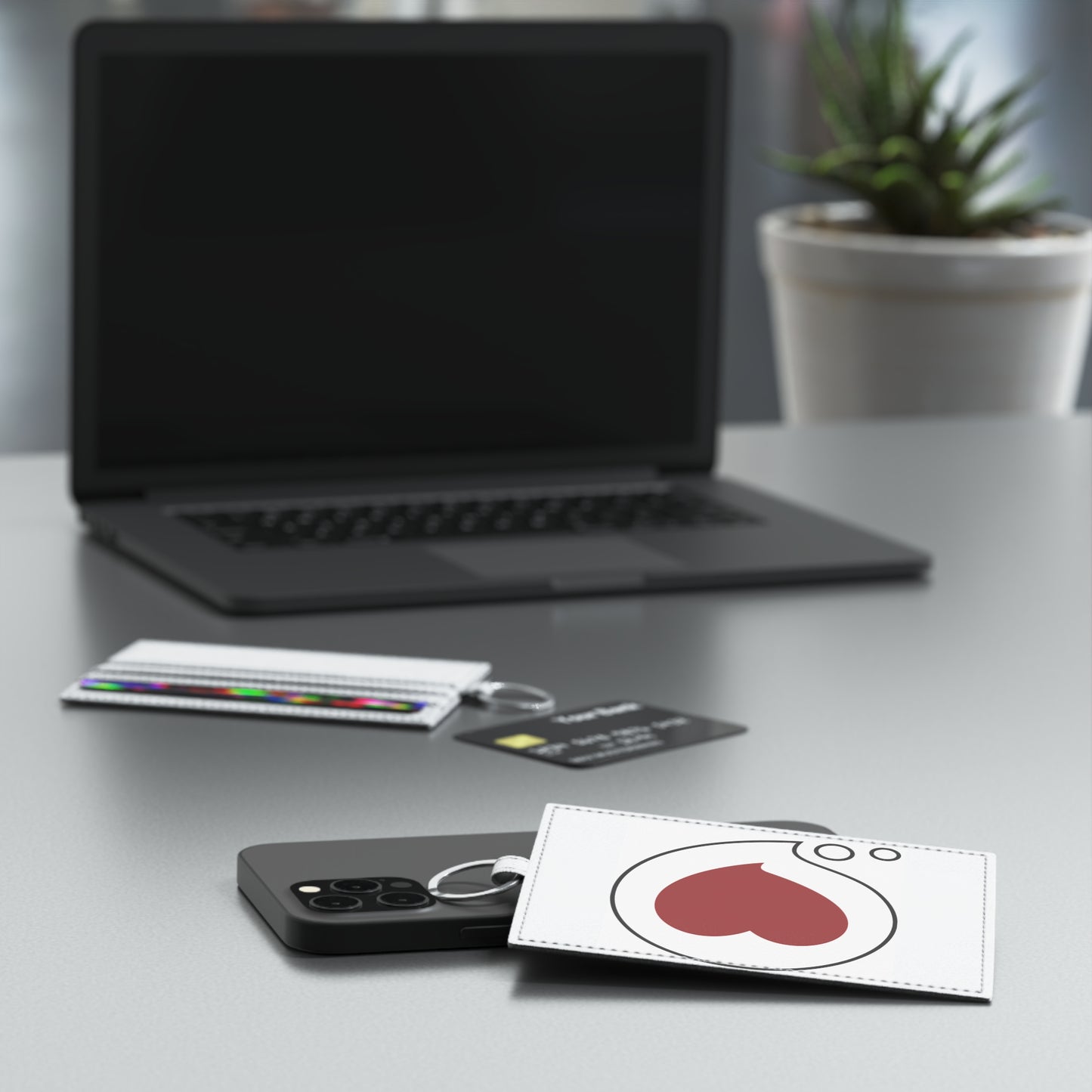Heart Bubble Saffiano Leather Card Holder — Minimalist Card Wallet