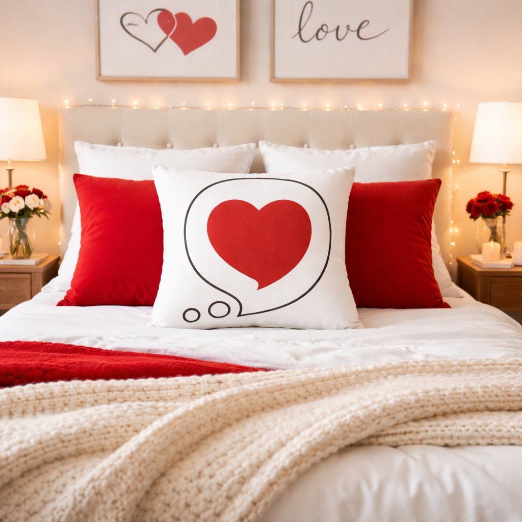 Heart Bubble Pillow — Red Heart Bubble Decorative Throw Pillow