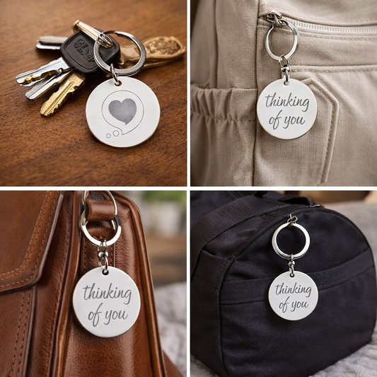 Engraved Round Stainless Keychain — "Thinking of You" Heart Keepsake