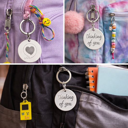Engraved Round Stainless Keychain — "Thinking of You" Heart Keepsake