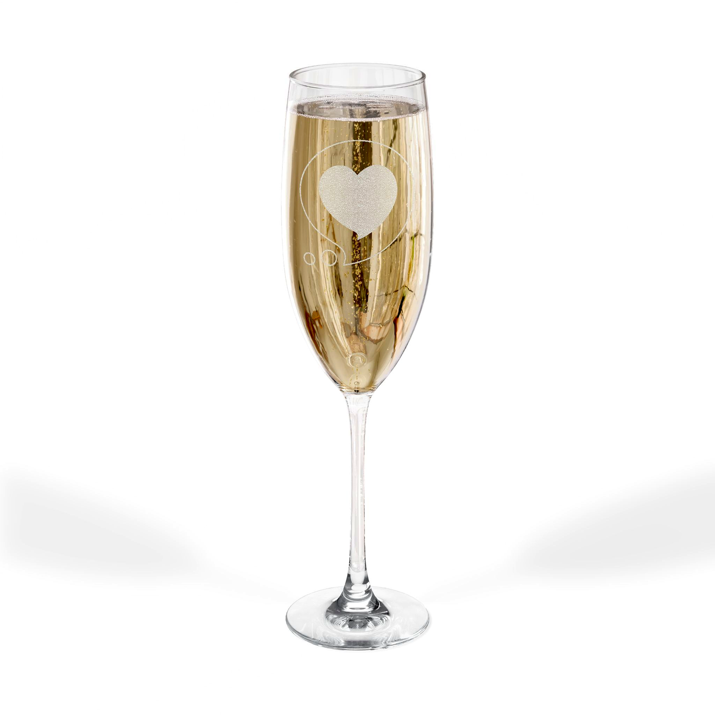 Engraved 8oz Champagne Flute – Thinking of You Heart Bubble