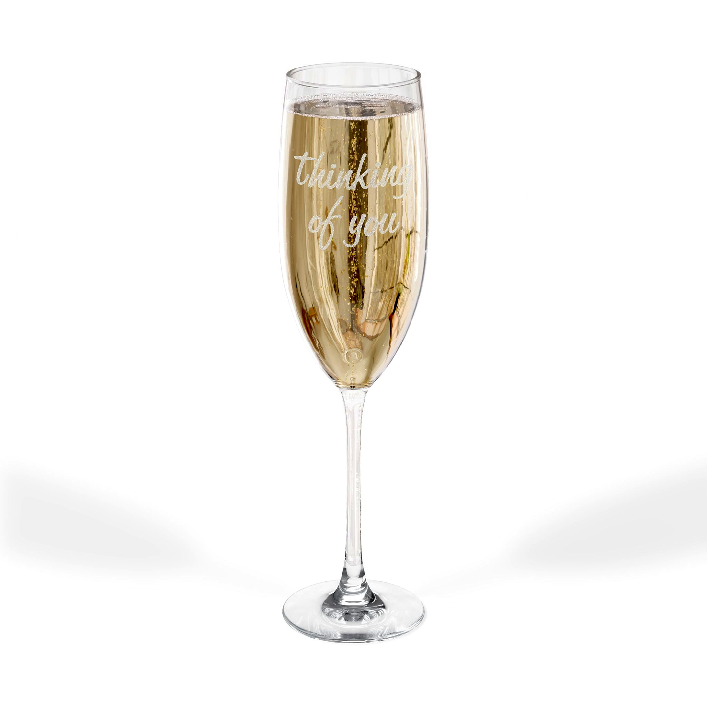 Engraved 8oz Champagne Flute – Thinking of You Heart Bubble