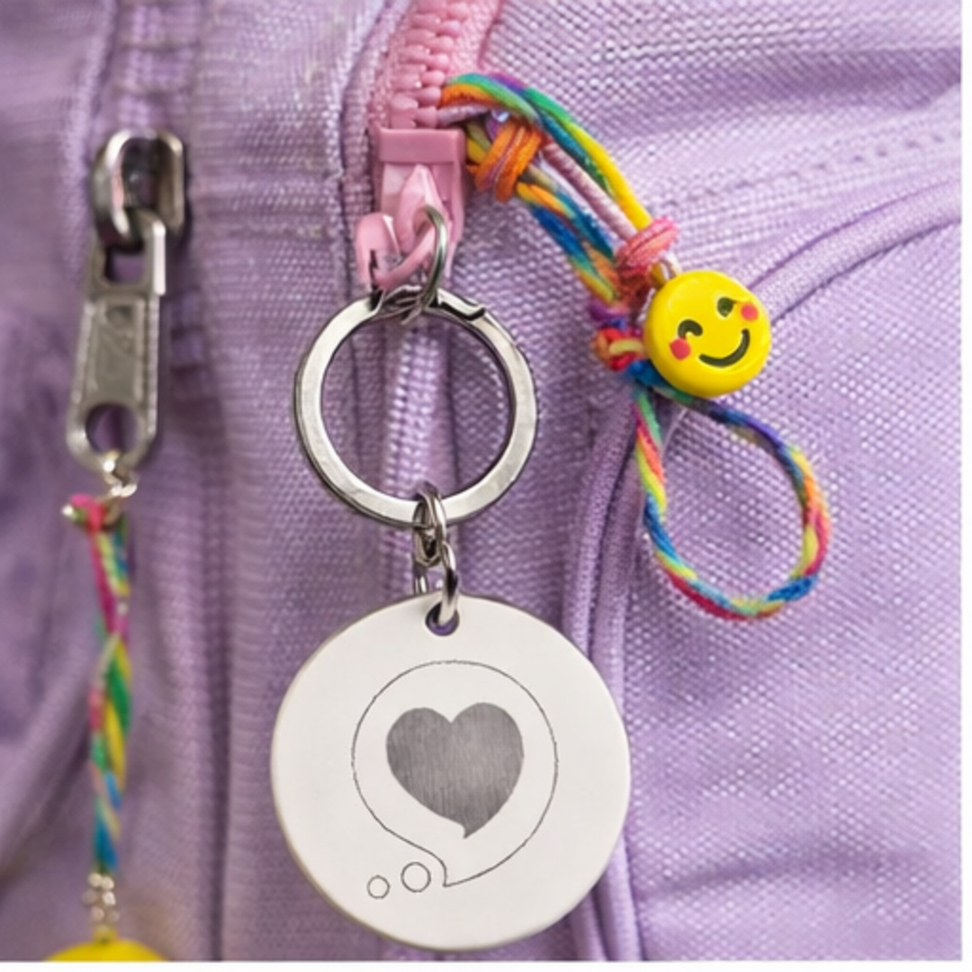 Engraved Round Stainless Keychain — "Thinking of You" Heart Keepsake