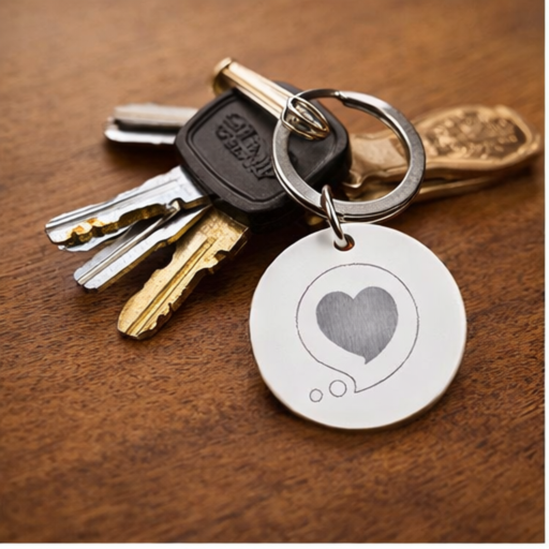 Engraved Round Stainless Keychain — "Thinking of You" Heart Keepsake