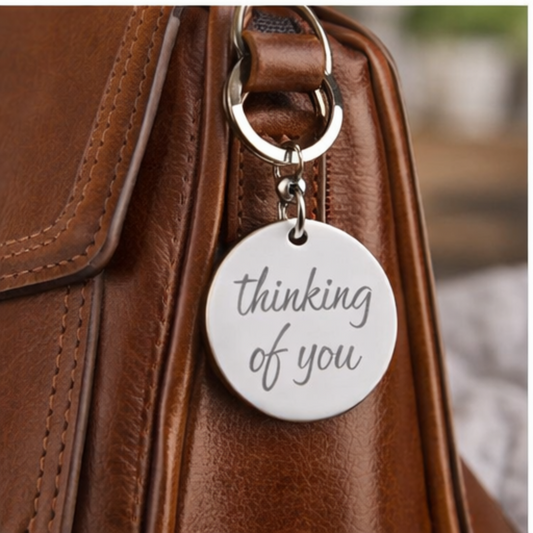 Engraved Round Stainless Keychain — "Thinking of You" Heart Keepsake