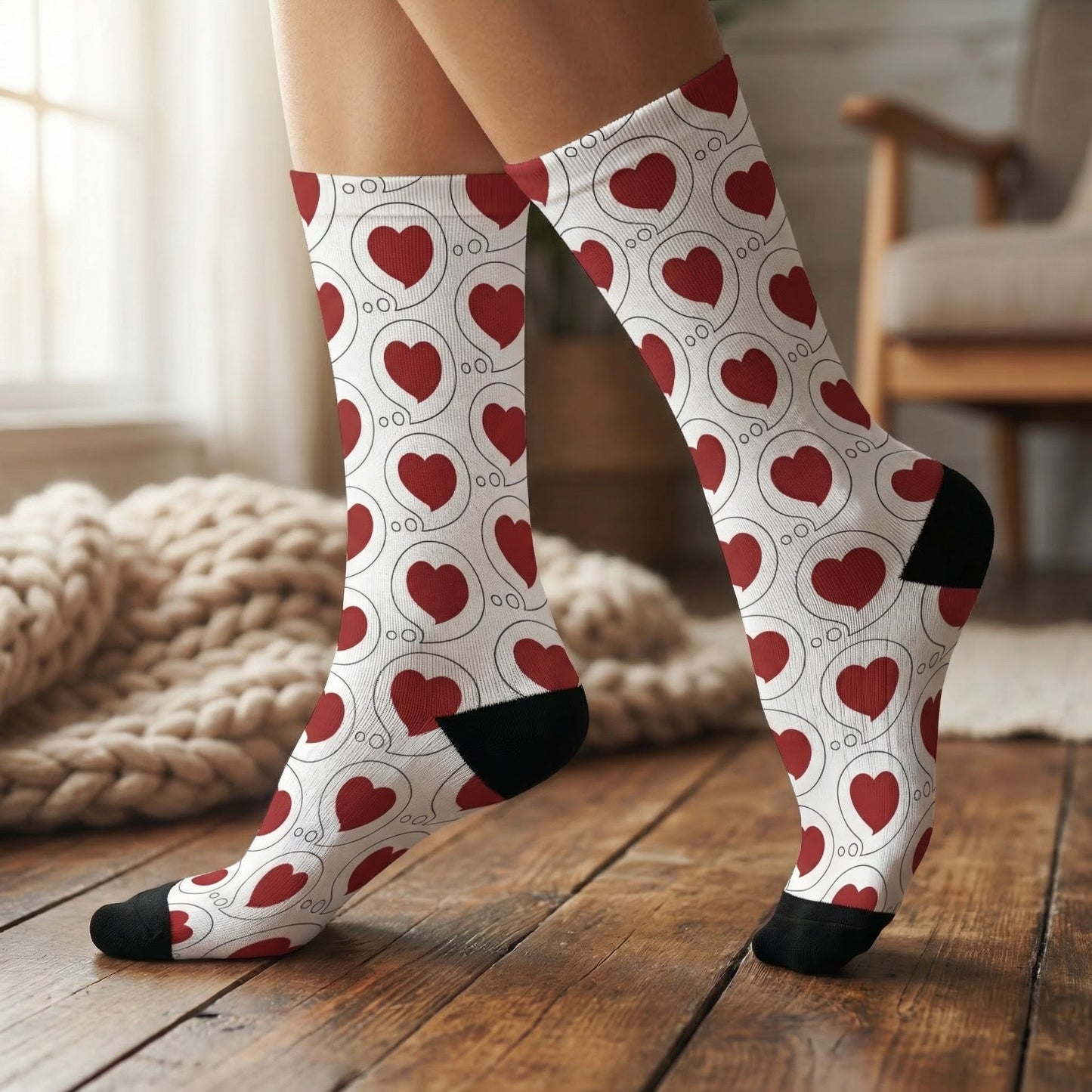 Heart Bubble Pattern Cushioned Crew Socks